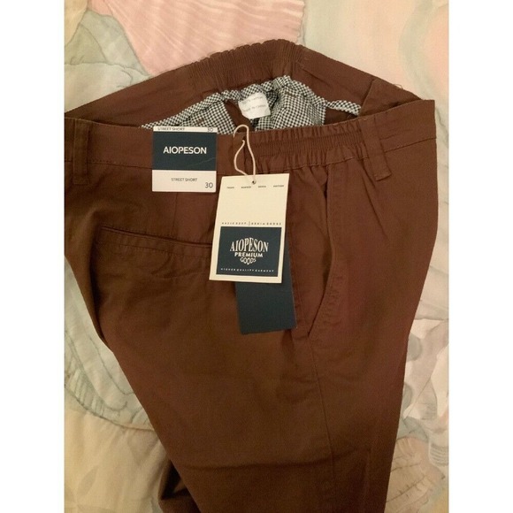 NWT AIOPEOSN -Street Shorts Elastic Waist Casual Chino Shorts Brown Size 30 - Picture 6 of 7